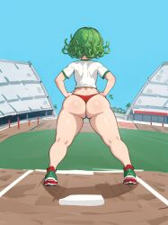 1girls baseball_uniform big_ass female female_only from_behind from_behind_position green_hair one-punch_man solo tatsumaki thick_thighs thong ttt_ia23 wide_hips