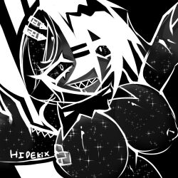 anthro black_and_white black_eyes deuce_jeuce geometry_dash large_breasts white_hair