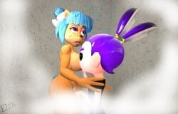 3d bathroom blue_hair breast_sucking breasts crash_(series) furry garry's_mod hand_on_pussy inkling inkling_boy megumi_bandicoot nipples nude purple_hair shower splatoon thick_thighs