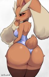 1girls allbeatnik anthro ass big_butt black_sclera breasts brown_body brown_fur bunny_ears bunny_girl bunny_tail eyebrows female female_only fur furry generation_4_pokemon lagomorph leporid long_ears lopunny mammal nintendo pink_eyes pokemon pokemon_(species) solo