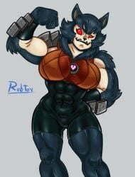 abs alien alien_girl alien_humanoid antitrix bashmouth ben_10 ben_10_(2016) chaquetrix eyelashes fangs flexing furry furry_female large_breasts looking_at_viewer muscular_female navel red_eyes rubtox smile thick_thighs unknown_ben_10_alien_species unknown_species wide_hips