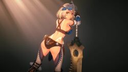 1girls 3d animated anna_anon armor ass big_butt bikini_armor female looking_at_viewer looking_back monster_hunter short_hair shorter_than_10_seconds solo standing swaying sword tagme video weapon white_hair