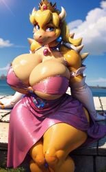 1girls ai_generated alternate_species anthro breasts female furry koopa lustre mario_(series) nintendo princess_koopa princess_peach scalie solo transformation