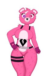 anthro bear bear_ears breasts cuddle_team_leader cute epic_games fortnite gloves hand_on_hip heterochromia hips pink_body pink_fur solo