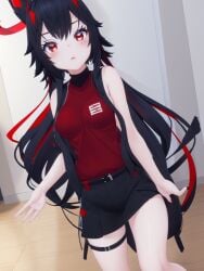 1girls ai_generated black_hair female female_only ia red_eyes rindo sideboob sleeveless solo standing streamer sweater virtual_youtuber vrchat vrchat_avatar vtuber