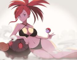 big_breasts bikini bikini_bottom bikini_top black_bikini flannery_(pokemon) pokeball pokemon pokemon_oras pokemon_rse red_eyes red_hair torkoal vivivoovoo