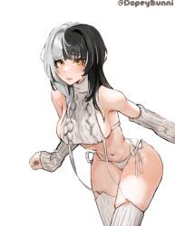 artist_name artist_upload dopeybunni hololive hololive_english hololive_english_-advent- shiori_novella shoulder_length_hair shoulders sideboob split_color_hair stomach thigh_highs thighs thong tummy virgin_destroyer_sweater virgin_killer_sweater virtual_youtuber yellow_eyes