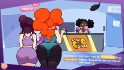 ass big_ass chilli_(peachypop34) cinnabun_(peachypop34) dark-skinned_female hair_bun hair_buns jess_(peachypop34) light-skinned_female peachypop34 red_hair