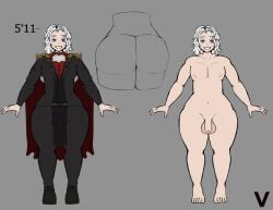 bubble_ass bubble_butt character_sheet fat_ass femboy femroy_family_(vampiricdesire) king lipstick nipple_piercing oc original_character pale_skin pale_skinned_male percy_femroy_(vampiricdesire) purple_eyes simple_background thick_ass thick_thighs vampire vampiricdesire white_hair