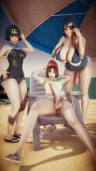 3d bulge_through_clothing cum flip_flops futa_only futanari lana's_mother_(pokemon) lana_(pokemon) milf nipple_bulge nipples_visible_through_clothing pokemon precum sandals seaside selene_(pokemon) tagme zbeb