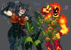 3girls abs alien alien_girl alien_humanoid angry antitrix bashmouth ben_10 ben_10_(2016) big_breasts chaquetrix elemental_humanoid eyelashes fangs female fire flexing furry furry_female genderswap heatblast hot_shot_(ben_10) kineceleran large_breasts looking_at_viewer muscular_female navel pyronite red_eyes rubtox rule_63 rush_(ben_10) small_breasts smile tail thick_thighs tsundere unknown_ben_10_alien_species unknown_species wide_hips xlr8