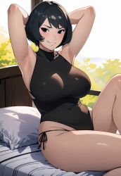 1girls ai_generated alex-schura alternate_breast_size alternate_costume armpits arms_behind_head arms_up artist_name bare_legs bare_shoulders bare_thighs bed big_breasts blush bob_cut boruto:_naruto_next_generations breasts busty clothed confident confident_smile female female_only g-string grin groin hips huge_breasts kurotsuchi legs leotard light-skinned_female light_skin lips looking_to_the_side mature mature_female nai_diffusion naruto naruto_(series) naughty naughty_face naughty_smile on_bed panties pillow pose posing revealing_clothes sagging_breasts sensual sexy_armpits side-tie_panties sitting sitting_on_bed skimpy skimpy_clothes skindentation sleepwear slim smile smooth_skin solo solo_focus stable_diffusion thick_thighs thighs tight_clothing tsuchikage voluptuous water watermark wide_hips window