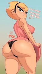 1girls aged_up ass ass_focus big_ass big_breasts blonde_hair breasts cartoon_network dat_ass dress english_text female female_focus female_only light-skinned_female light_skin mandy_(billy_and_mandy) neozoa nz_naughty panties simple_background solo solo_focus text the_grim_adventures_of_billy_and_mandy