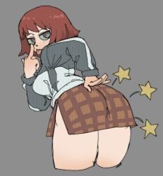 1girls back_view black_eyes clothed female freckles kim_pine looking_back middle_finger pantsu_ripper red_hair scott_pilgrim short_hair solo solo_female spanking spanking_own_ass star tongue_out