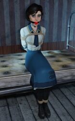 1female 1girls 3d ball_gag bioshock bioshock_infinite blender blue_eyes bondage boots collar elizabeth_comstock female female_only gag gagged long_skirt rope rope_bondage short_hair skirt theblendertaper xps