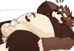 2024 anthro balls belly brown_body brown_fur canid canine erection fur genitals hi_res humanoid_hands kemono male male_only mammal navel overweight overweight_male penis raccoon_dog solo tanuki tsurugi