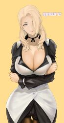 1girls 2d 2d_(artwork) arms_under_breasts big_ass big_breasts big_butt blonde_female blonde_hair blue_eyes breasts character_name cleavage curvy curvy_body curvy_female earrings hair_over_one_eye huge_ass huge_breasts huge_hips king_of_fighters kof light-skinned_female light_skin long_hair looking_at_viewer mature_(kof) smile snk solo solo_female video_game_character video_game_franchise