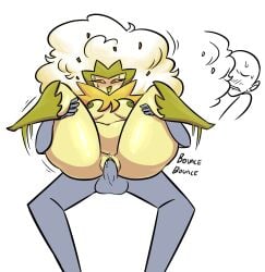 1boy 1girls anthro balls biting_lip breasts crawdadblues eldegoss faceless_male female human legs_up male nipples penis pokémon_(species) pokemon pussy sex sweat thick_thighs vaginal_penetration wide_hips