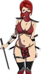 1girls alluring alpha_channel big_breasts cleavage face_mask for_sticker_use loincloth luffysan9 mask midway_games mortal_kombat mortal_kombat_(2011) netherrealm_studios ninja_mask ninjatou no_background pelvic_curtain png red_eyes red_hair skarlet skarlet_(mk9) sticker_template sword transparent_background transparent_png