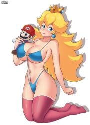 1girls artist_signature blonde_hair blue_eyes crown deviantart earrings fanbox_reward gummslime gumroad long_hair mario_(series) patreon plushie princess_peach smiling stockings tagme thighhighs white_background