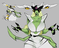 1girls 4_eyes alien alien_girl alien_humanoid angel_dark_uwu bang_draw ben_10 chaquetrix female female_focus female_only green_body green_skin multi_eye solo solo_female solo_focus stinkfly