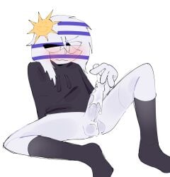 1boy churranio clothed clothing countryhumans cum erect erect_penis erection hoodie legs legs_apart legs_spread male male_only socks testicles uruguay_(countryhumans)