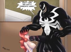 big_breasts blowjob cuckold drooling female huge_cock hyper_penis hypnotico lipstick lipstick_mark lipstick_on_penis marvel mary_jane_watson muscles penis_out pink_lipstick red_hair spider-man_(ps4) spider-man_(series) spider-man_2_(ps5) symbiote text_bubble venom_(marvel)