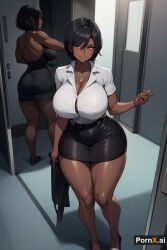 2girls ai_generated black_hair dark-skinned_female dark_skin full_body high_heels hospital huge_ass huge_breasts large_breasts milf mini_skirt muscular_female original_character pornx.ai public_bathroom round_ass seductive_pose seductive_smile short_hair sisters standing thick_thighs