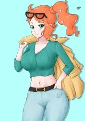 blue_eyes deviantart fanbox_reward gummslime gumroad jeans orange_hair patreon pokemon pokemon_ss ponytail sonia_(pokemon) sweater tagme