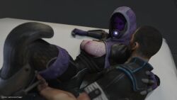 1boy 1girls 3d alien alien_girl animated athletic_female commander_shepard facelesstrigger female human human_penetrating light-skinned_male male mass_effect on_side partially_clothed purple_skin quarian sex sound suit tagme tali'zorah_nar_rayya thick_thighs tight_clothing vaginal_penetration video wide_hips