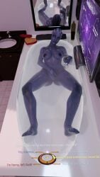 1girls 3d alien alien_girl animated asari bath bathing bathtub blender_(software) blue_skin dialogue_box female female_only gameplay_mechanics liara_t'soni mass_effect masturbation no_sound oil oiled solo tagme text video vikhlop wine