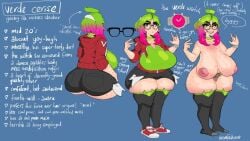 ass big_areola big_ass big_belly big_breasts big_nipples breasts breasts_bigger_than_head breasts_bigger_than_torso cellulite character_sheet chubby freckles glasses green_hair hairy_armpits hairy_pussy huge_breasts huge_nipples massive_breasts memfaultexe nerd original original_character piercing piercings pink_hair plump pubic_hair pussy text thick_eyebrows thick_thighs uncensored verde_(memfaultexe)