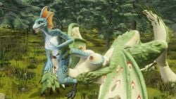 3d_(artwork) anthro breast_play breasts capcom cunnilingus digital_media_(artwork) dragon duo facesitting female female/female flying_wyvern forest forest_background furromantic hand_on_back hand_on_head hi_res holding_breast larger_female light lizardman_(warhammer_fantasy) looking_pleasured lying masturbation monster_hunter nature nature_background nipples nude nude_anthro nude_female on_back oral outside plant rath_wyvern rathian rathian_(furromantic) scalie sex sitting_on_another size_difference skink_(warhammer_fantasy) smaller_female sunlight tail_curl tail_on_breast tayanna_(furromantic) tongue tongue_out tree vaginal_penetration void_dragon216 warhammer_(franchise) warhammer_fantasy