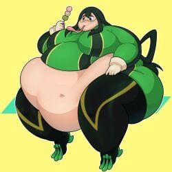 1girls 2022 absurd_res artist_name bbw belly breasts chocco_pudding dango fat female female_focus gigantic_belly hero_outfit_(mha) huge_belly huge_breasts huge_thighs long_hair long_tongue morbidly_obese my_hero_academia navel obese obese_female overweight overweight_female plump sitting solo solo_female solo_focus ssbbw thick_thighs thighs tongue tongue_out tsuyu_asui watermark