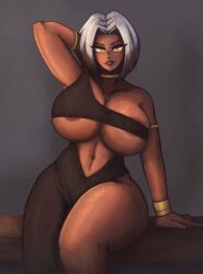 big_breasts frostwallart huge_breasts looking_at_viewer thick_thighs white_hair