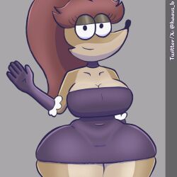 1girls big_breasts dress female female_version haaus_b legs mario_(series) new_super_mario_bros._u_deluxe regular_show rigbette_(benson_dancing) rigby rigby_(regular_show) solo_female tight_clothing tight_dress