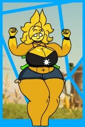 abs big_ass big_breasts big_thighs booty_shorts cleavage female female_focus female_only huge_ass huge_breasts huge_thighs muscular muscular_female plants_vs_zombies sunflower_(pvz) sunflower_queen_(pvz) sunny_(dj_arts)