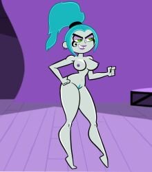 big_breasts blue_hair breasts danny_phantom ember_mclain ghost ghost_girl nude pizzalazerbot pussy