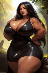 1futa 1girls ai_generated areola areola_bulge areolae areolae_bulge ass ball_bulge balls balls_bulge belly belly_button_visible_through_clothing black_dress black_lips black_robe breasts breasts_bigger_than_head bulge curly_hair dark-skinned_female dark-skinned_futanari dress female futanari hand_on_hip hand_on_shoulder lips long_hair muscular muscular_arms navel nipple_bulge nipples_bulge oc original original_character othersd penis_bulge purple_eyes robe skin_tight_dress small_belly solo solo_female solo_futa solo_futanari squished_breasts strong the_witch_(othersd) thick thick_ass thick_body thick_thighs thighs very_long_hair wavy_hair witch