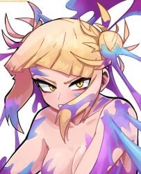 bare_breasts bare_shoulders bare_skin blonde_hair blue_goo boobs breasts completely_naked completely_naked_female completely_nude completely_nude_female dashi_art exposed_breasts exposed_shoulders gold_eyes goo himiko_toga my_hero_academia naked nude nude_female portrait purple_goo yellow_eyes