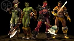 2022 3d 3d_(artwork) artist_logo axe black_hair breasts brother_fuzzman brown_hair brown_skin dark-skinned_female dark_skin female green_skin grey_hair nipple_piercing nipples nude_female orc orc_female partially_clothed red_skin short_hair swords tusks warcraft weapons world_of_warcraft