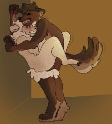 ambiguous_gender ambiguous_penetrated anthro anthro_on_anthro anthro_penetrated anthro_penetrating anthro_penetrating_anthro bodily_fluids bovid brown_body brown_fur brown_hair bucklucky canid caprine closed_eyes duo fur hair male male/ambiguous male_penetrating male_penetrating_ambiguous mammal nude obscured_penetration penetration sex sheep short_hair standing standing_sex sweat tan_body tan_fur teeth white_hair