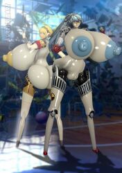 3d 3d_(artwork) action_pose aegis_(persona) aigis_(persona) android ass breasts labrys looking_at_viewer looking_back lordscrubart persona persona_3 persona_4_arena persona_4_arena_ultimax robot robot_girl sfm source_filmmaker