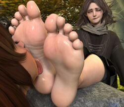 2girls 3d barefoot elden_ring feet female female_only foot foot_fetish foot_focus foot_lick foot_worship fromsoftware melina_(elden_ring) multiple_girls raijin44 soles tarnished tarnished_female toes yuri