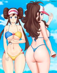 2girls back_view bikini blue_eyes brown_hair bubble_butt cleavage deviantart fanbox_reward fat_ass_teen female from_behind front_view game_freak gummslime gumroad hilda_(pokemon) huge_ass huge_breasts human human_only long_hair navel open_mouth paid_reward patreon pokemon rosa_(pokemon) sideboob standing tagme teenager thick_thighs thong underboob wide_hips