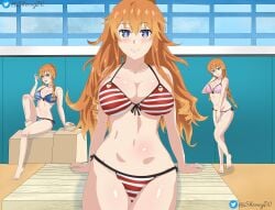 3girls big_breasts bikini blue_eyes date_a_live datealive full_body kazamachi_yamai long_hair orange_hair sheong_wong sisters swimsuit yamai_kaguya yamai_yuzuru