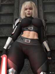 1girls 3d abs alternate_breast_size alternate_costume armor armwear ass athletic athletic_female big_ass big_breasts black_clothing blonde_hair blue_eyes bracelet breasts cameltoe cga3d cleavage clothed clothed_female clothing crop_top curvaceous curvy_female curvy_figure erotichris female female_only fingerless_gloves fist fit fit_female from_behind front_view hair holding_object holding_sword holding_weapon human human_only light-skinned_female light_skin lightsaber looking_at_viewer looking_down looking_down_at_viewer low-angle_view melee_weapon midriff muscular muscular_female navel patreon_username pauldrons red_lightsaber shin_hati short_hair short_hair_female shoulder_pads sith sith_empress skimpy solo solo_female standing star_wars star_wars:_ahsoka sword thick_thighs thighs ukrainian ukrainian_girl underwear vambraces voluptuous voluptuous_female watermark weapon wide_hips