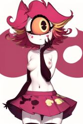 1_eye 1girls ai_generated cyclops cyclops_girl demon demon_girl elbow_gloves female hazbin_hotel long_gloves niffty petite petite_body red_hair shortstack solo solo_female solo_focus stockings thighhighs