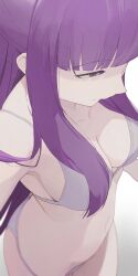 1girls adult ass bare_arms bare_shoulders bare_thighs belly belly_bulge belly_button bra breasts breasts cleavage collarbone female female_focus female_only fern_(sousou_no_frieren) large_breasts long_hair looking_down looking_from_above nude panties purple_eyes purple_hair simple_background slender_body slender_waist slim_girl slim_waist sousou_no_frieren thighs thin_waist top_view underwear white_background white_bra white_panties white_underwear yyqw7151