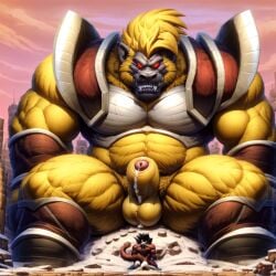 ai_generated animal_genitalia anthro ape armor baby_(dragon_ball) baby_vegeta balls bara barazoku big_muscles big_penis bodily_fluids boots bracers broad_shoulders city city_destruction cityscape clenched_teeth clothing cum cum_drip cum_on_ground cum_on_penis digital_media_(artwork) dragon_ball dragon_ball_gt dripping duo extreme_size_difference faceless_character fangs fauxhawk footwear frown full-length_portrait fur gay genital_fluids genitals glowing glowing_eyes gorilla grey_face haplorhine hi_res huge_cock human humanoid humanoid_genitalia humanoid_penis hybrid hybrid_genitalia hybrid_penis leaning leaning_back long_muzzle looking_at_another looking_down macro male male/male mammal micro muscular no_irises no_pupils no_sclera oozaru penis pink_sky portrait prick_ears primate red_eyes sheath sheathed_humanoid_penis shoulder_armor showing_teeth sitting_on_ground size_difference spread_legs spreading sunset teeth yellow_body yellow_fur